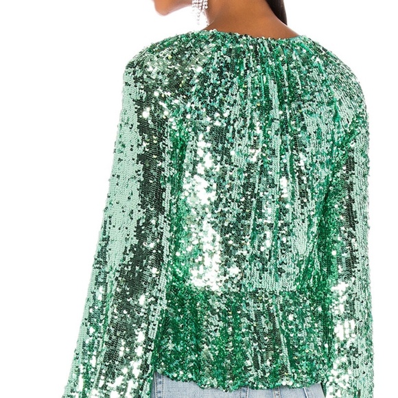 Mint Sequin For Love and Lemons Madeleine Front-tie Top. Size Small NWT - Picture 4 of 8